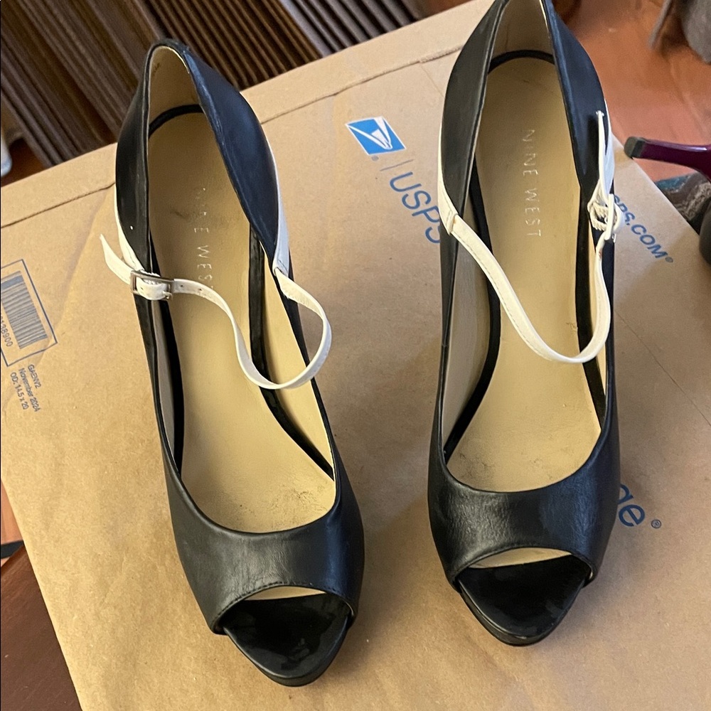Nine West Black and White Peep Toe Heels- 4 1/2 heel